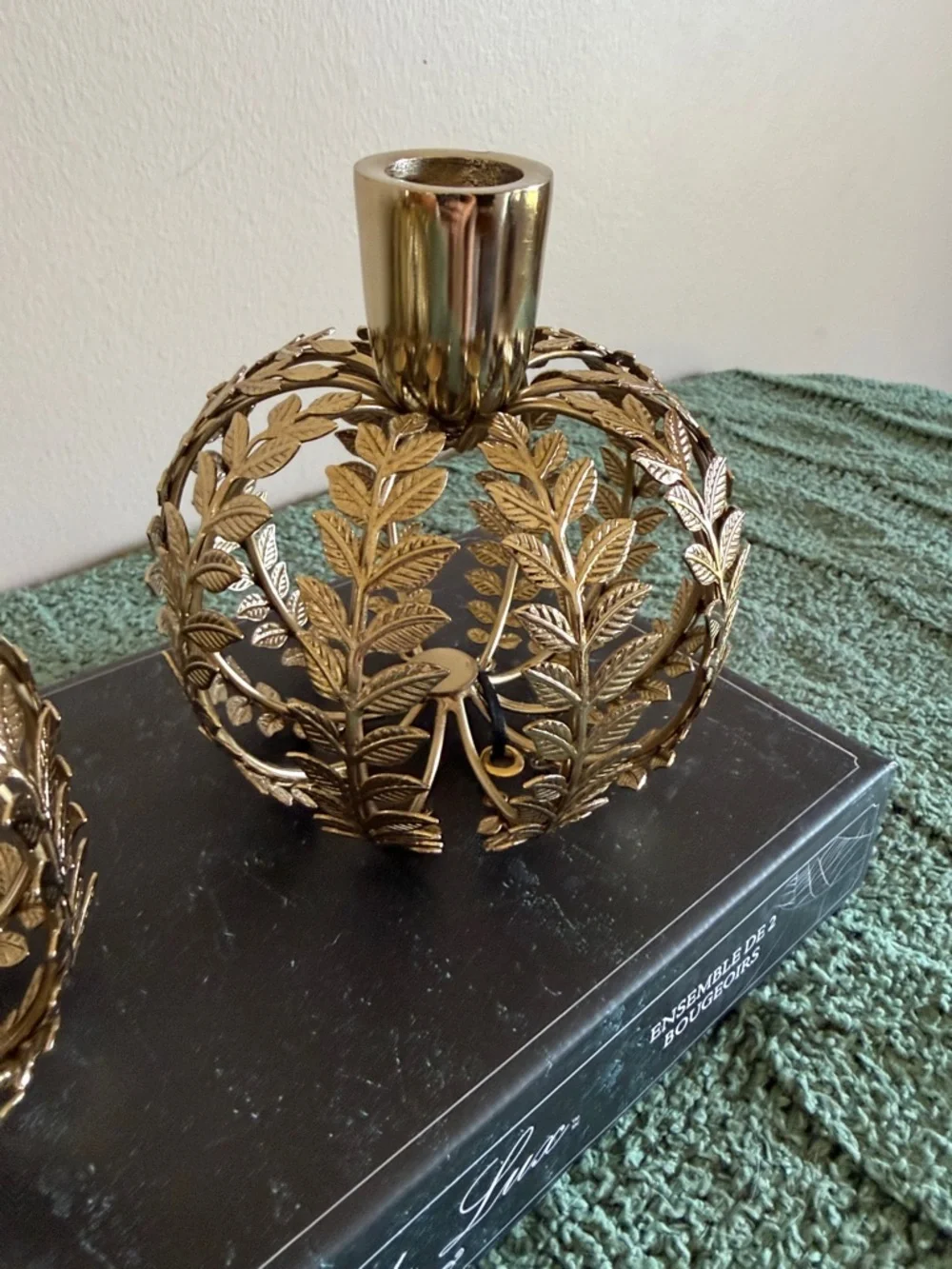 Bella Lux Gold Leaf Candle Stick Holders Set of 2 Thanksgiving Fall NEW!